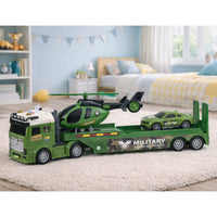 Militaire set: militaire vrachtwagen, takelwagen, auto, helikopter, lichten, geluid (3)