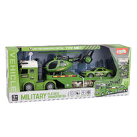 Militaire set: militaire vrachtwagen, takelwagen, auto, helikopter, lichten, geluid (6)
