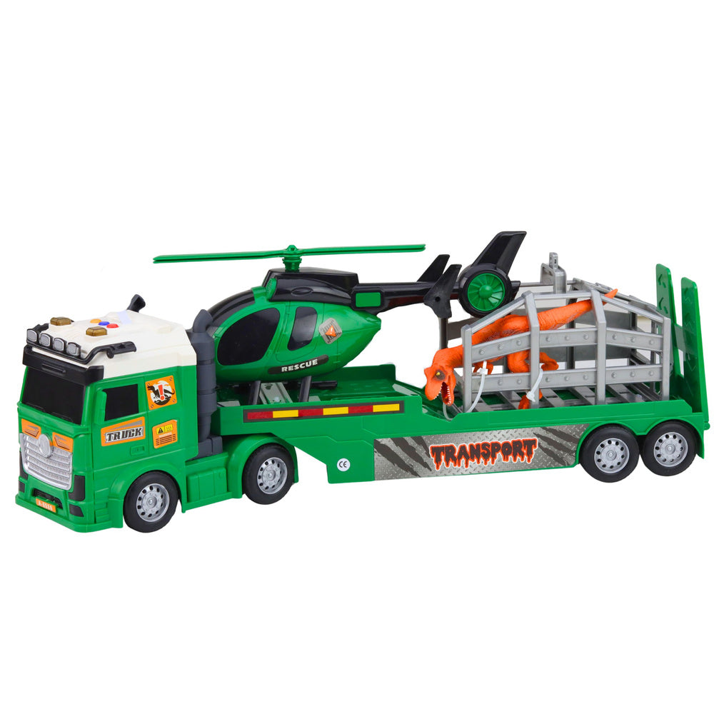 Dinosaurus-transportset: vrachtwagen, takelwagen, helikopter, licht, geluid (2)