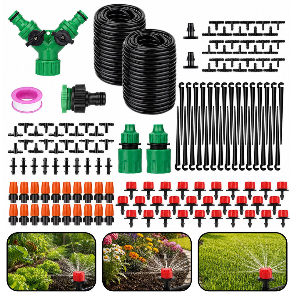 Automatische druppelirrigatieset voor de tuin 55 m + 15 m, 386 onderdelen