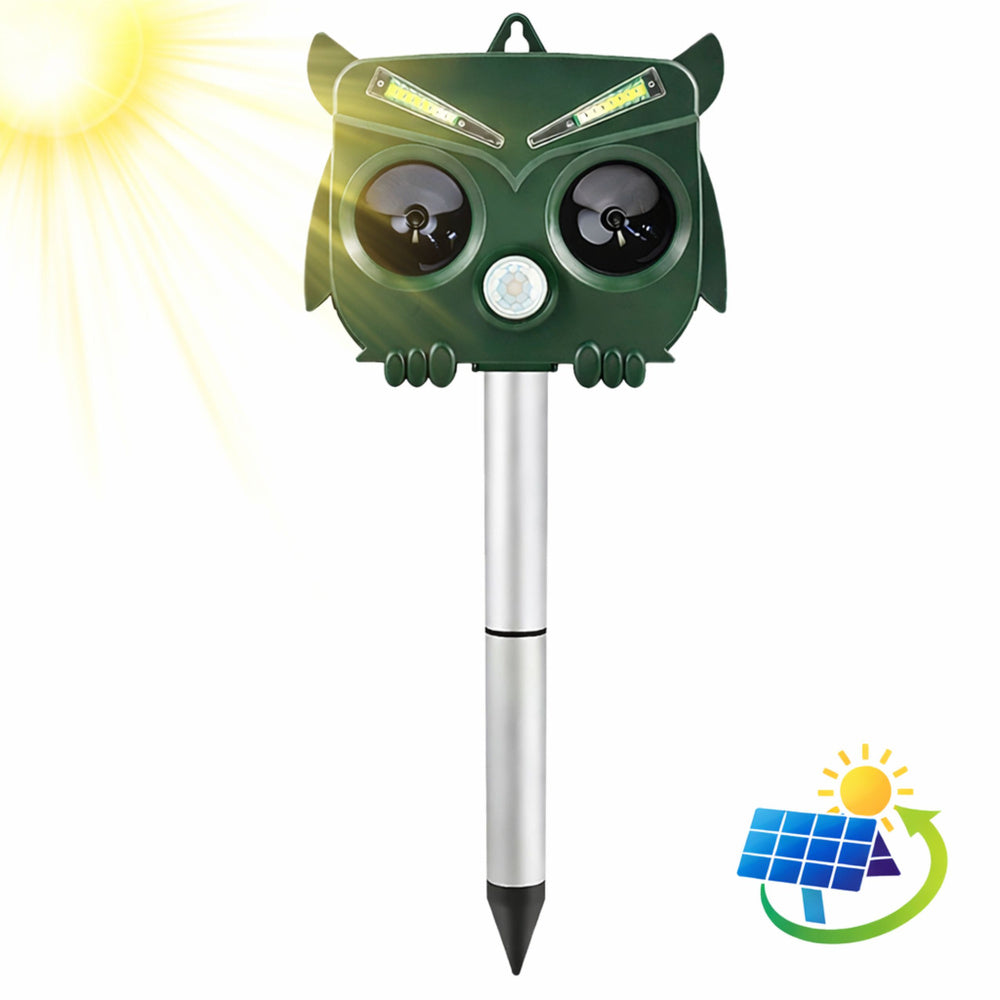 Op zonne-energie werkende uil-dierverjager met bewegingssensor, ultrasone leds