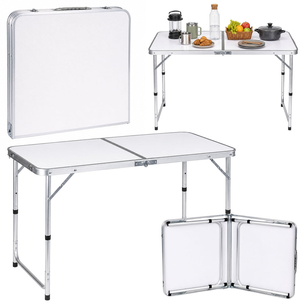 Opvouwbare campingtafel, in hoogte verstelbaar, koffer, wit