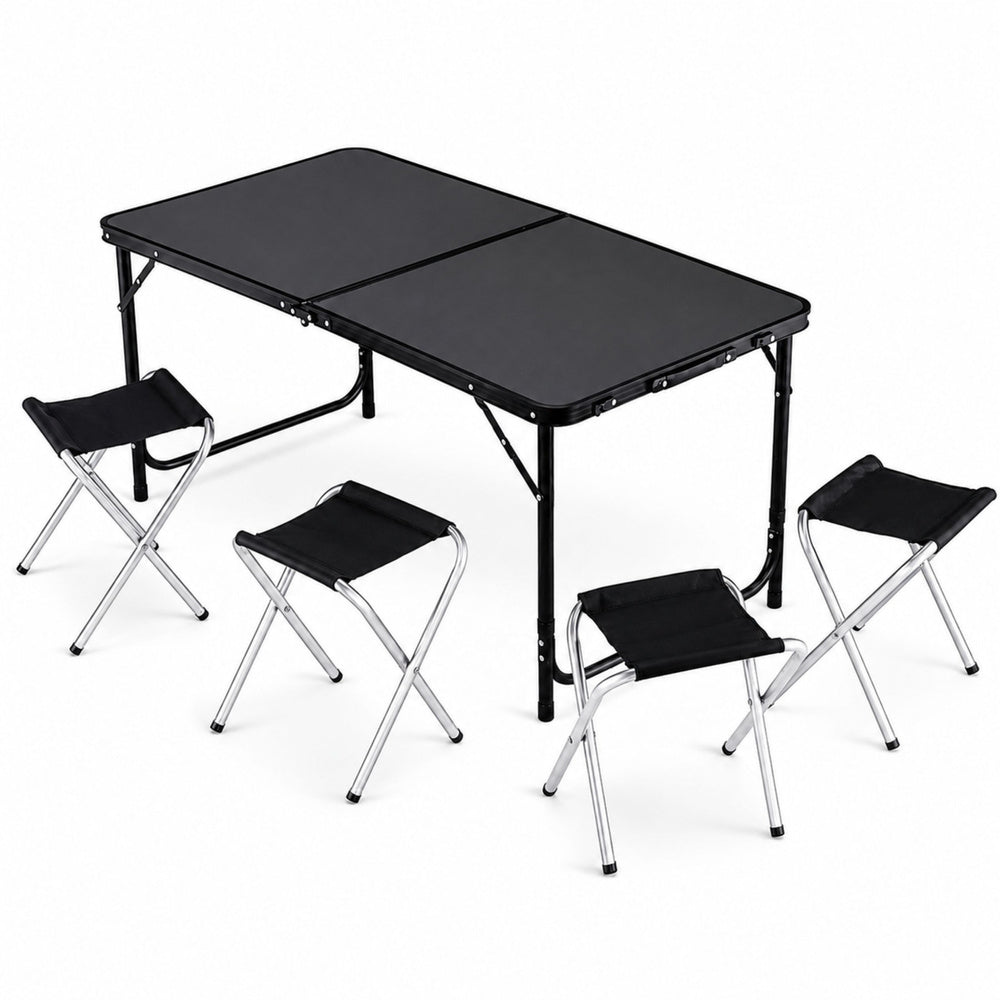 Kampeermeubelset, klaptafel, 4 krukjes, zwarte koffer (2)