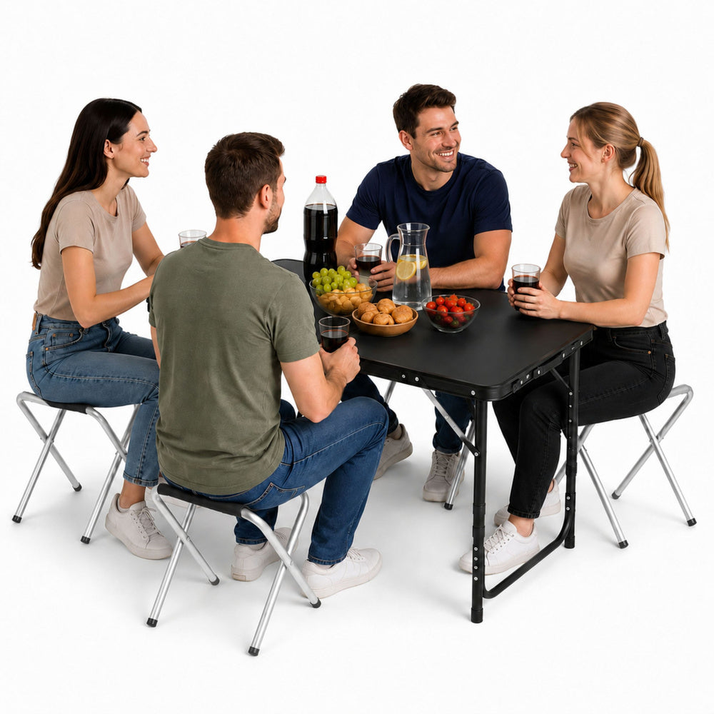 Kampeermeubelset, klaptafel, 4 krukjes, zwarte koffer (3)