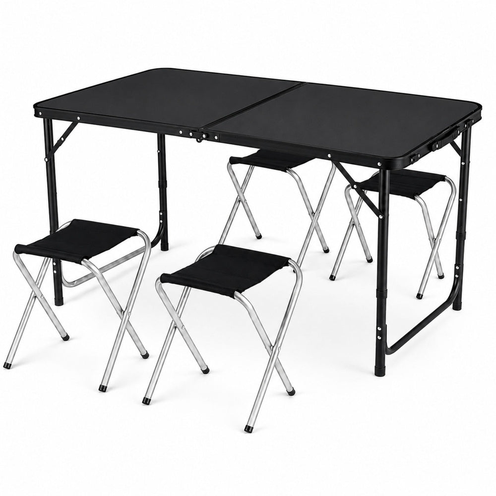 Kampeermeubelset, klaptafel, 4 krukjes, zwarte koffer (4)