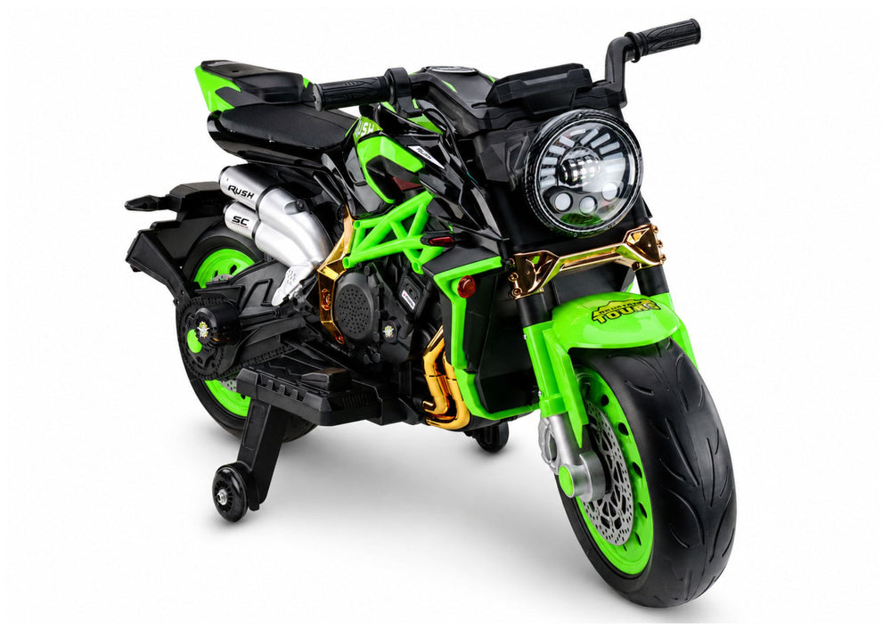 XW-07 accu-motorfiets met verlichte LED-wielen, groen