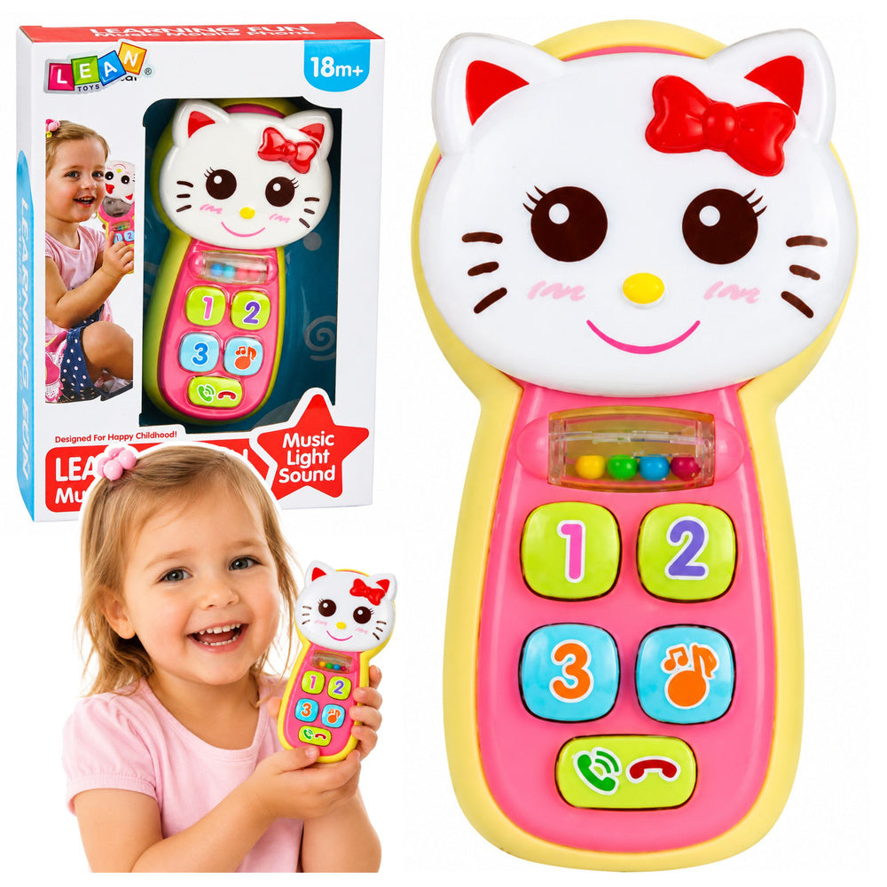 Interactieve babytelefoon met kattenspiegel, rammelaar, lichtjes en geluidjes