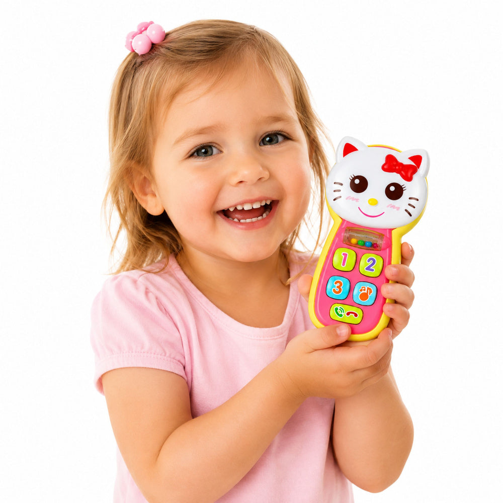 Interactieve babytelefoon met kattenspiegel, rammelaar, lichtjes en geluidjes (2)