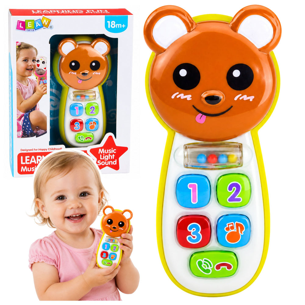 Interactieve babytelefoon met teddybeer, spiegel, rammelaar, lichtjes en geluiden