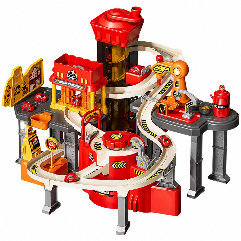 Interactief racecircuit, parkeerplaats, werkplaats, wasstraat, 8 auto's, brandweer (2)