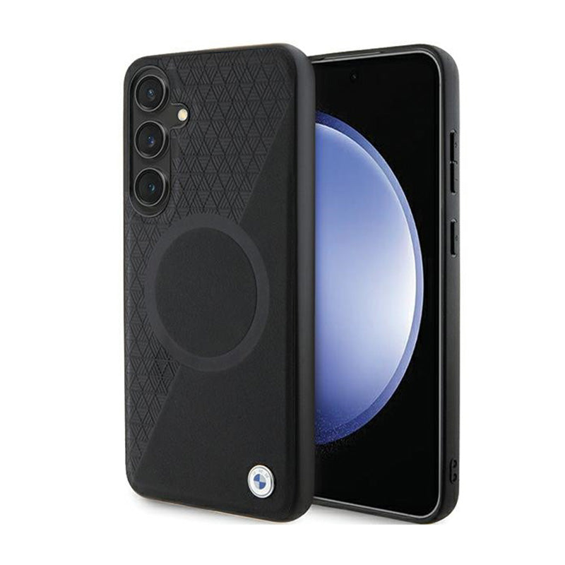 BMW Leather Half Textured & Circle MagSafe - hoesje voor Samsung Galaxy S24+ (zwart)