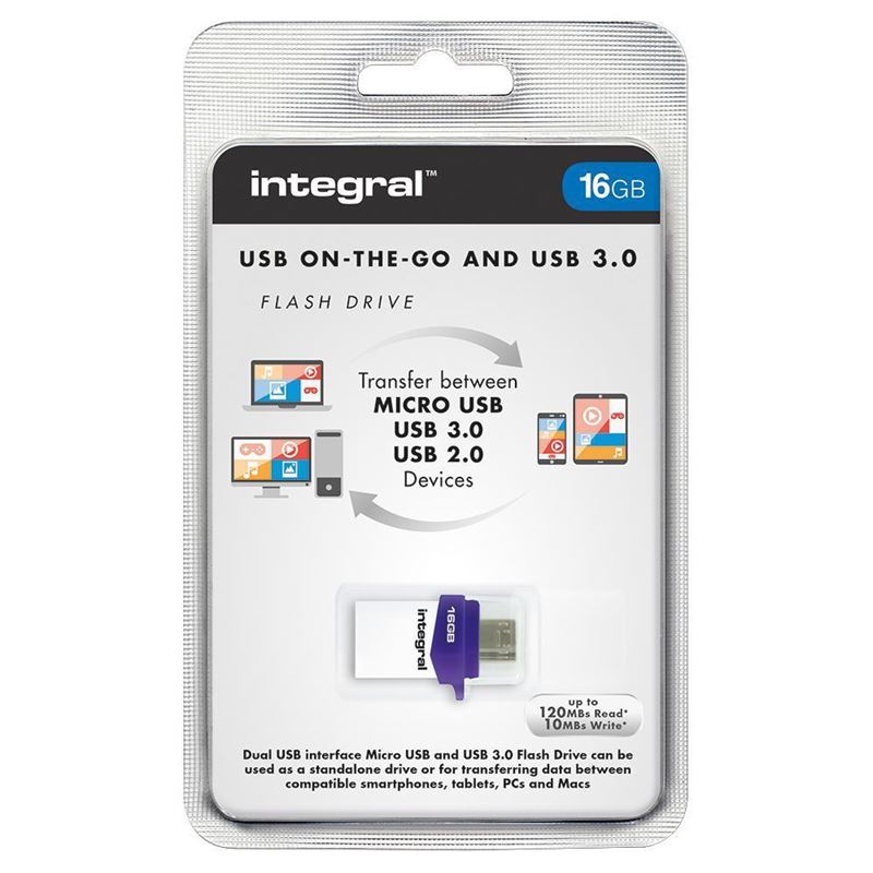 Integral Micro Fusion flashdrive - dubbele USB 3.0 en micro-USB OTG 16 GB