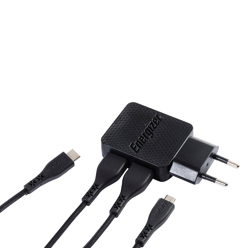 Energizer HardCase - 2x USB-A 12W netadapter + USB-C en Micro USB-kabel (zwart) (3)
