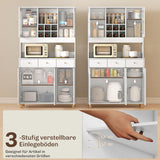 180 cm keukenkast, 2 glazen deuren, 3 lades, 4 verstelbare planken, eetkamerkast, spaanplaat, wit (5)