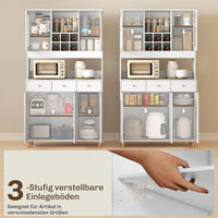 180 cm keukenkast, 2 glazen deuren, 3 lades, 4 verstelbare planken, eetkamerkast, spaanplaat, wit (5)