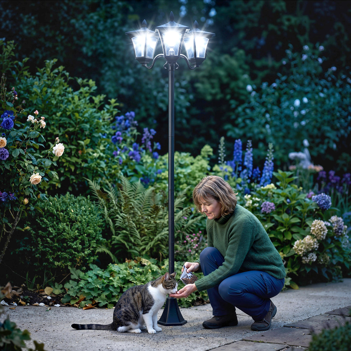 Solar tuinlantaarn met 3-armige lantaarnmast van roestvrij staal, solarlantaarn met led 120 lumen 51,5x47x182,5 (2)