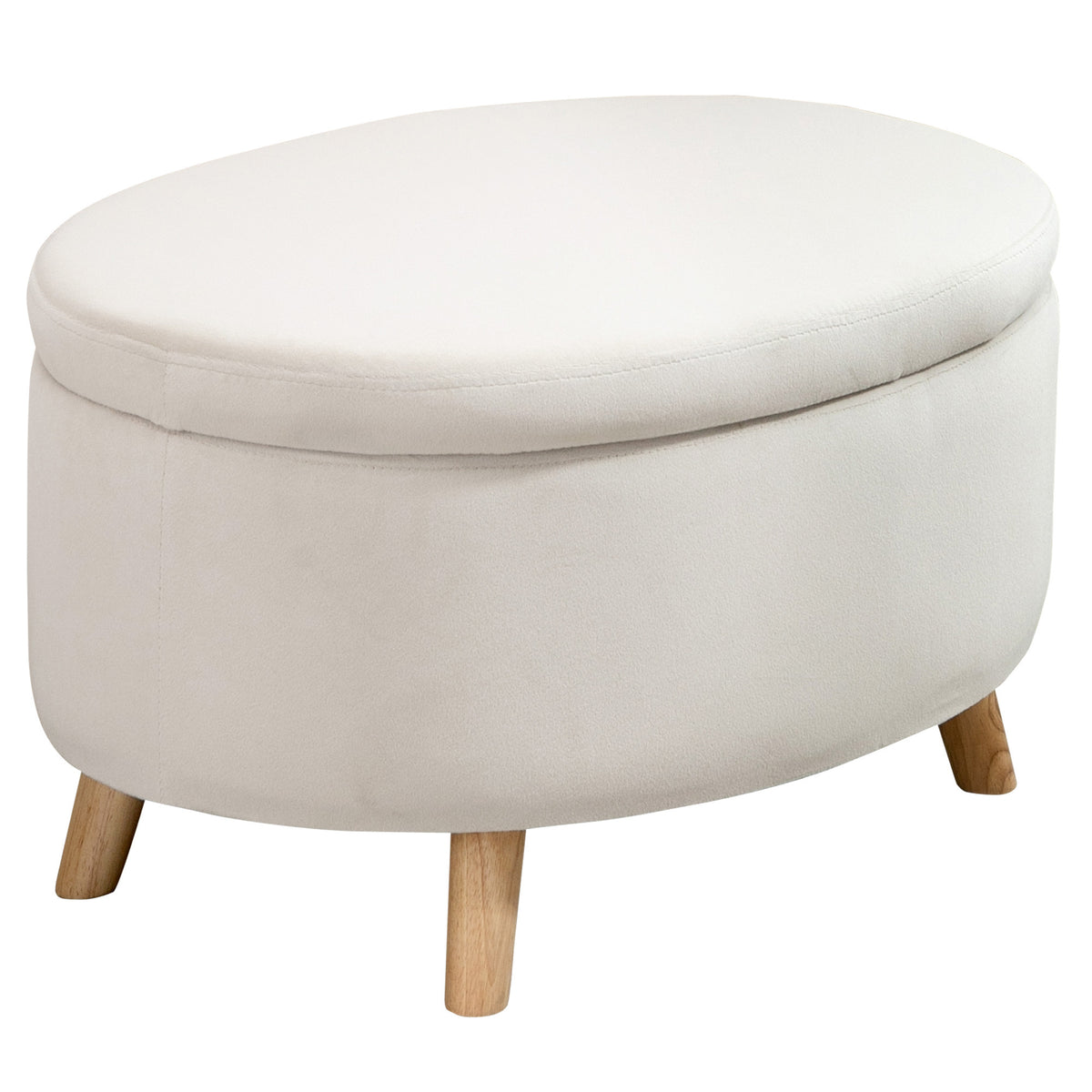 Bank met opbergruimte, poef, ovale vorm, fluweel-look, tot 120 kg, 71 x 51,5 x 42 cm, beige