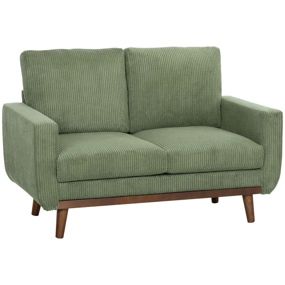 2-zitsbank, 134 cm ribfluwelen bank met pocketvering, dikke rugleuning, accent van houten latten, groen