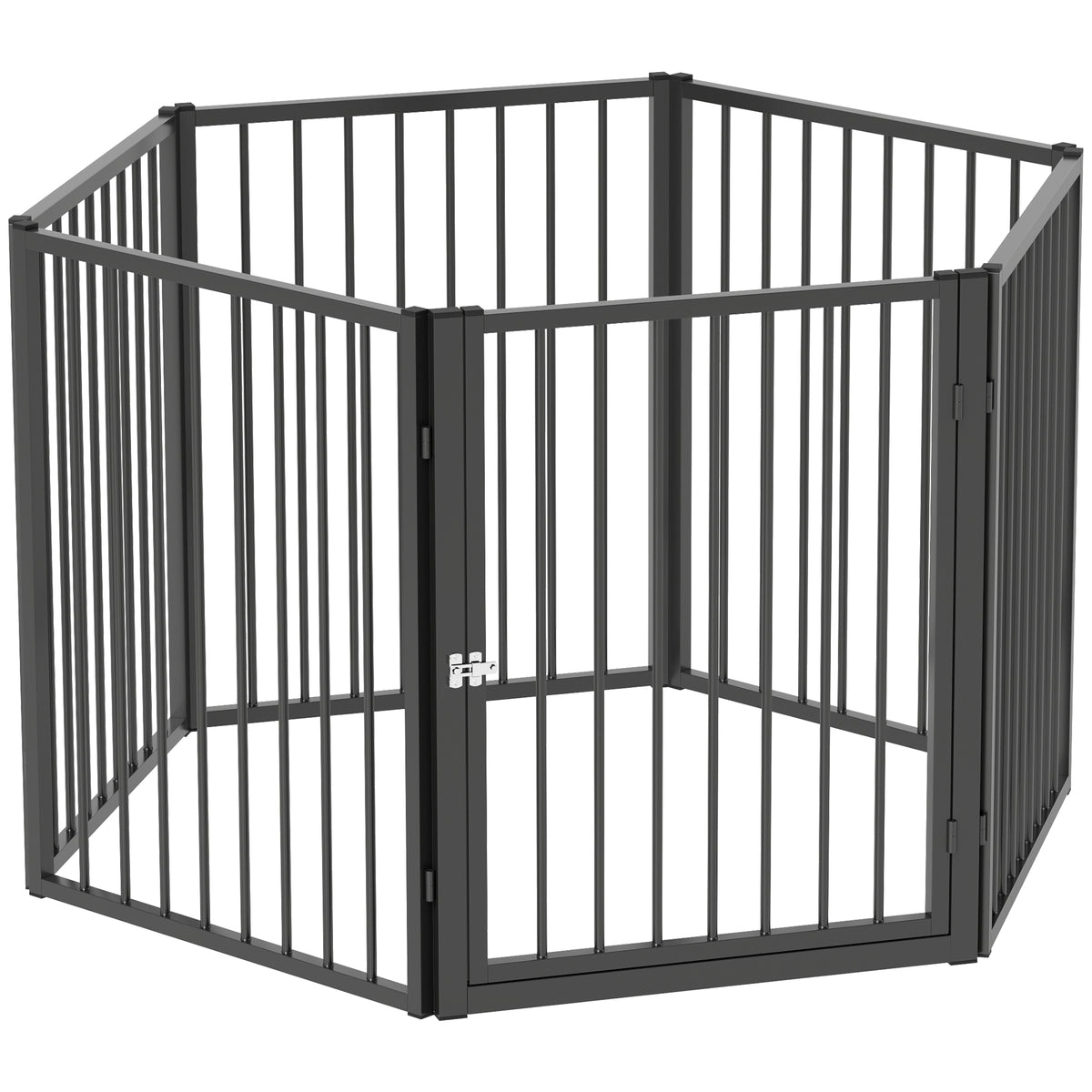 Puppenren, hondenren, puppyren, 6 panelen met deur, opvouwbare en draagbare hondenomheining, staal, zwart