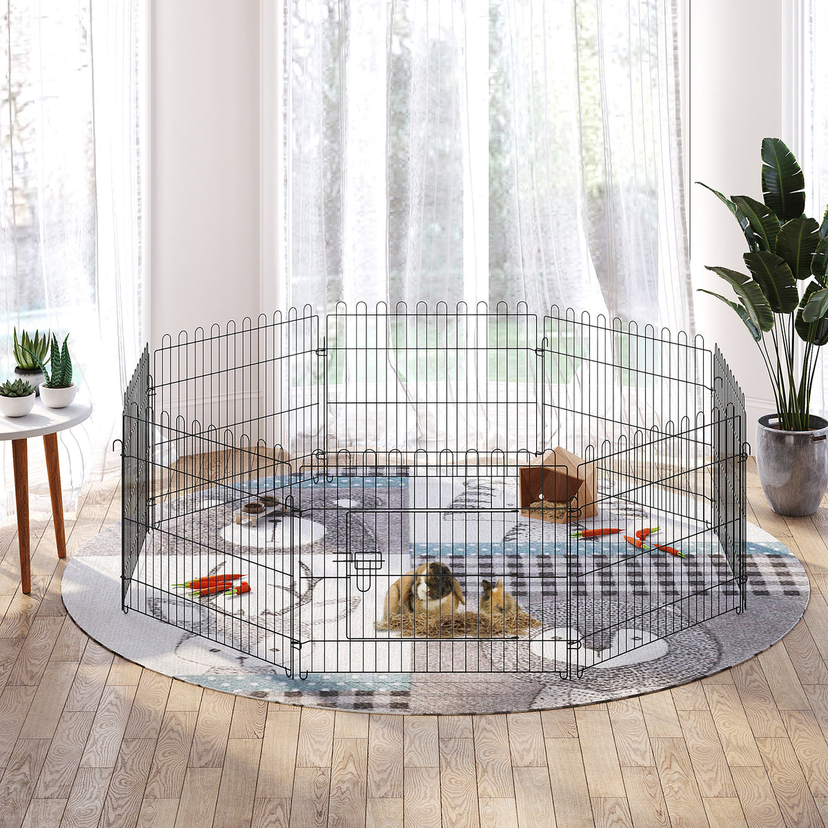 Puppenren 8-delig puppyren met 8 paneelhekken deur beschermzeil uitloopren 61cm hoog puppyhek puppyren voor (2)
