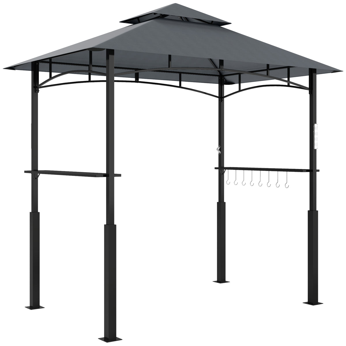 Grillpaviljoen, tuingrilltent met kruidenrekken, ledverlichting, metaal, kunststof, 243L x 148B x 248H cm, grijs