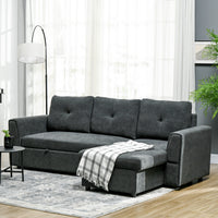 3-zitsbank met slaapfunctie, slaapbank met chaise longue, gestoffeerde bank, donkergrijs (10)