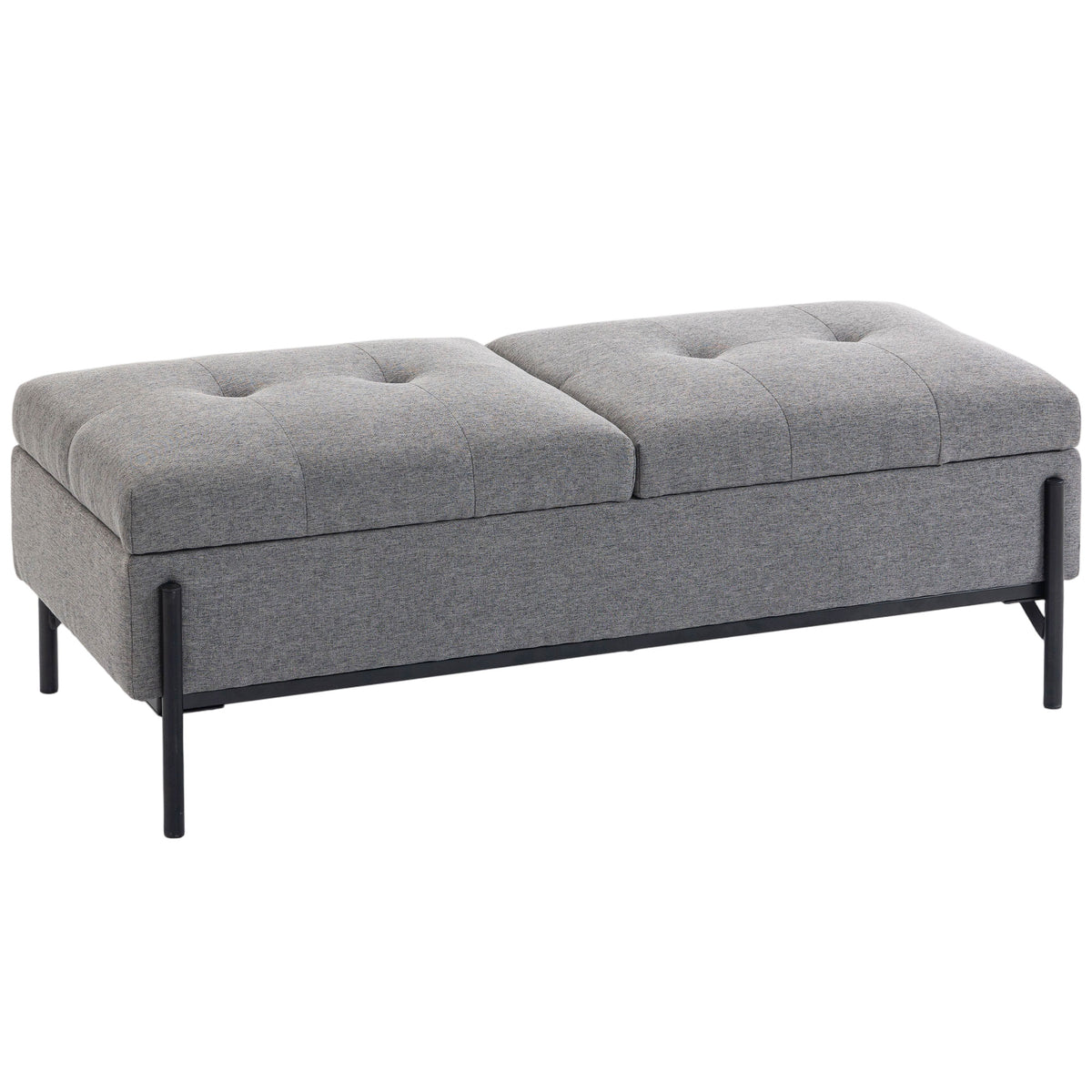 Opbergbank van linnen, bedbank met 2 vakken, opklapbare deksels en extra dikke bekleding, 117 x 50 x 44 cm