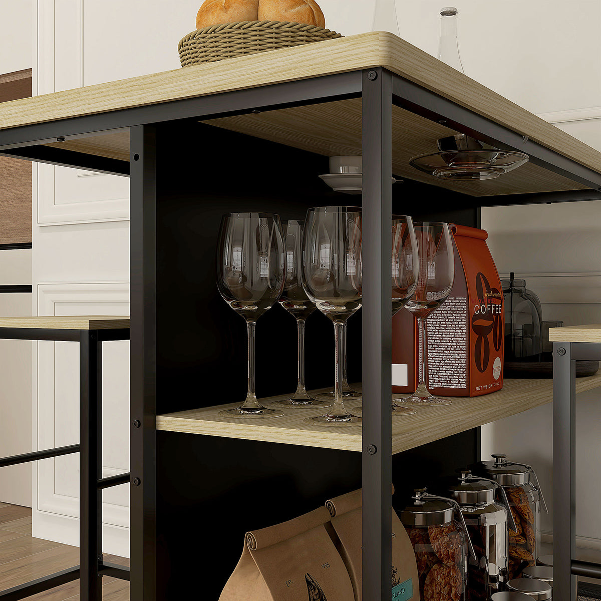Barset, 2 barkrukken & 1 barstafel, vlekbestendig, stabiel, stalen frame, zwart/eiken (9)