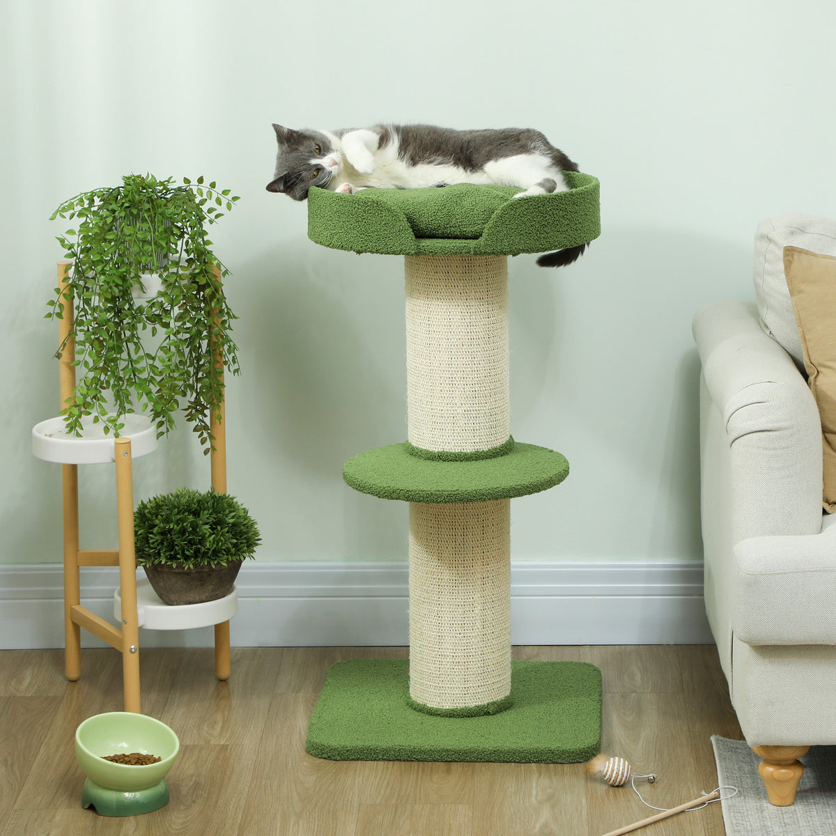 Krabpaal 91 cm speelboom met kattenmand, platform lamsvacht groen (2)