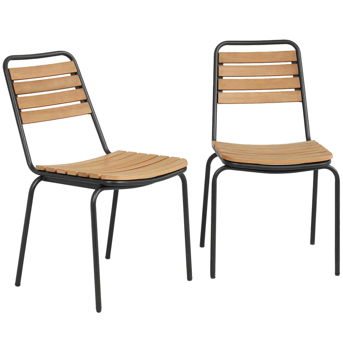 Tuinstoel set van 2 weerbestendige tuinstoelen van staal en hout stapelbare stoel met rugleuning belastbaar tot
