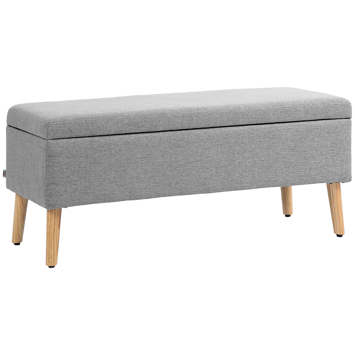 Gestoffeerd bankje met opbergruimte, bekleding in linnenlook, poten van rubberhout, tot 220 kg, 110x39x45cm