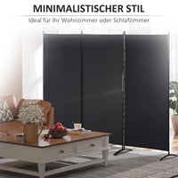 Ruimteverdeler, 3-delig privacyscherm, scheidingswand met metalen frame, zwart (7)