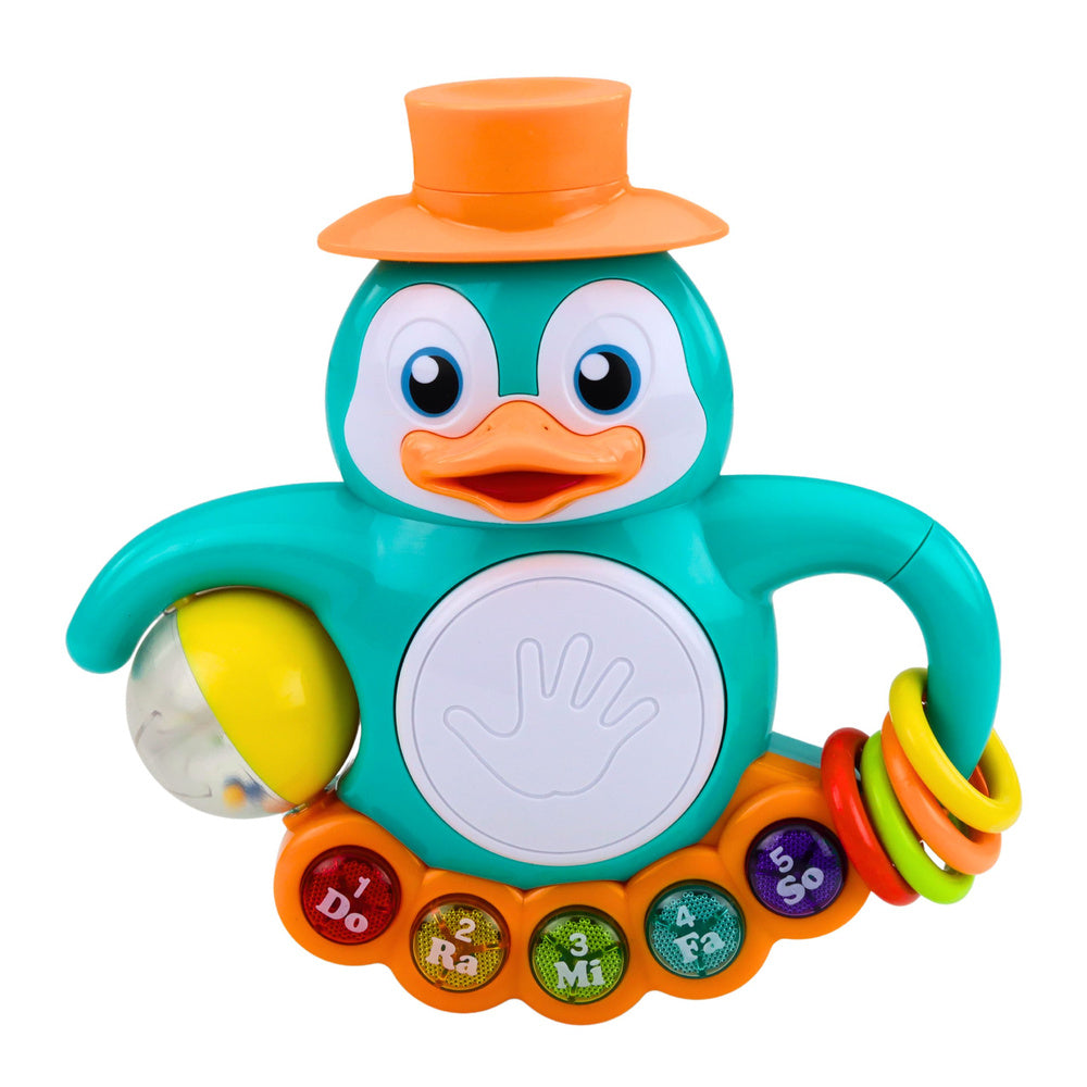 Interactief speelgoed: pinguïnpiano, trommelkralen, rammelbal (2)