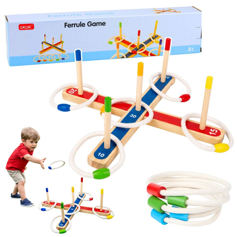 Behendigheidsspel met houten ringen, familiespel met puntentelling