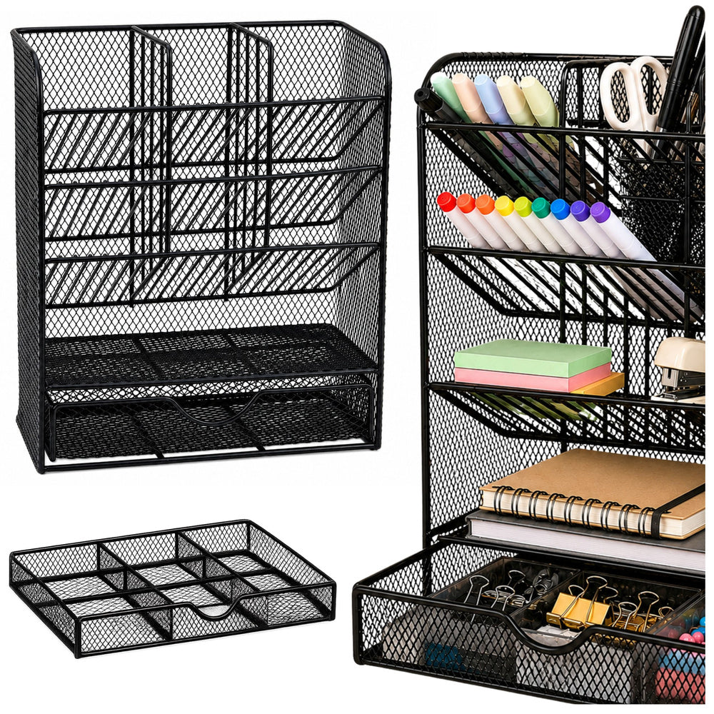 Metalen bureau-organizer voor pennen en accessoires, zwart