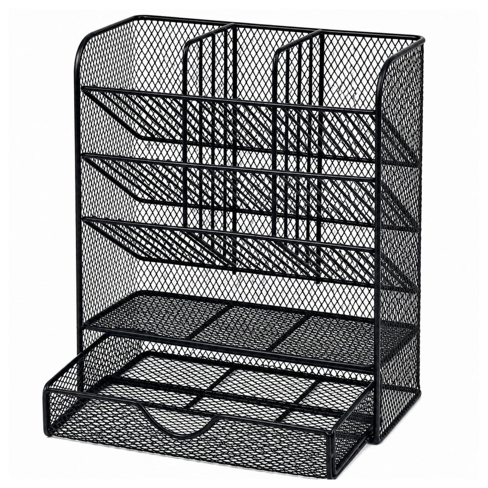 Metalen bureau-organizer voor pennen en accessoires, zwart (2)