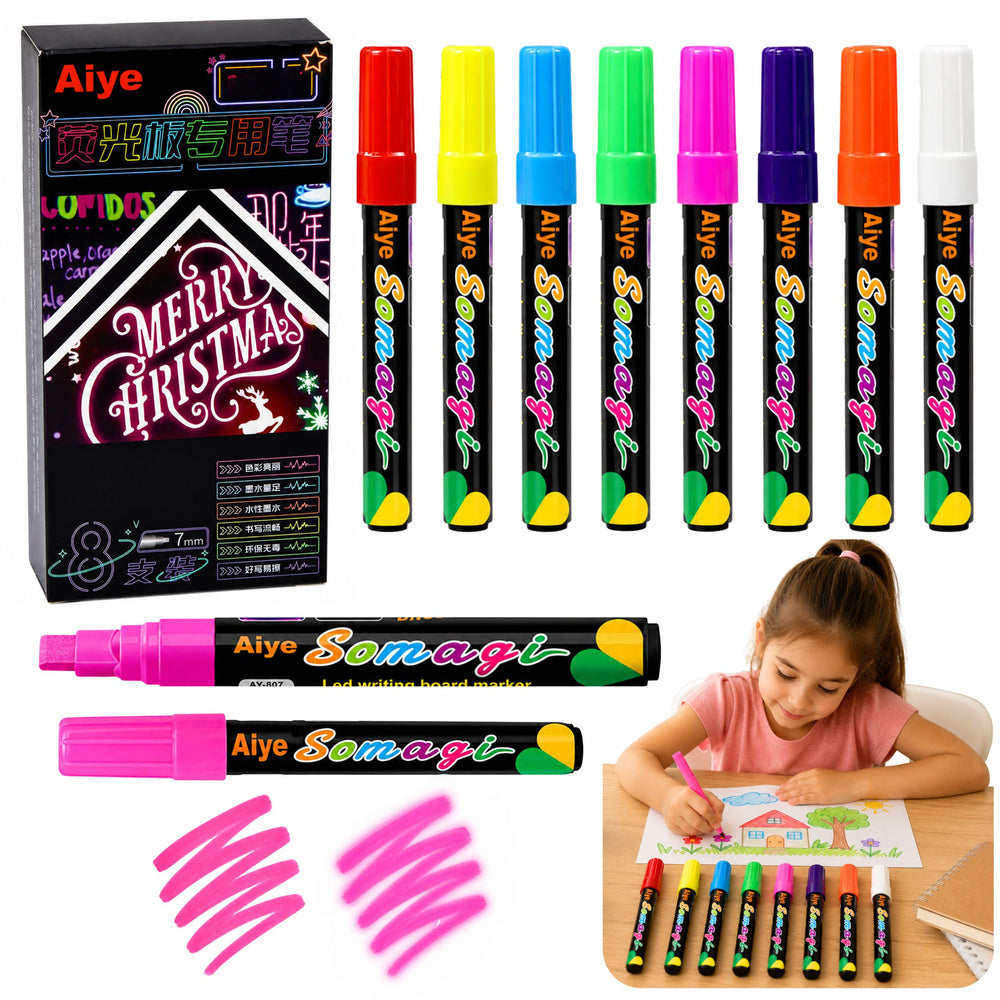 Set van 8 neon vloeibare markers met beitelpunt