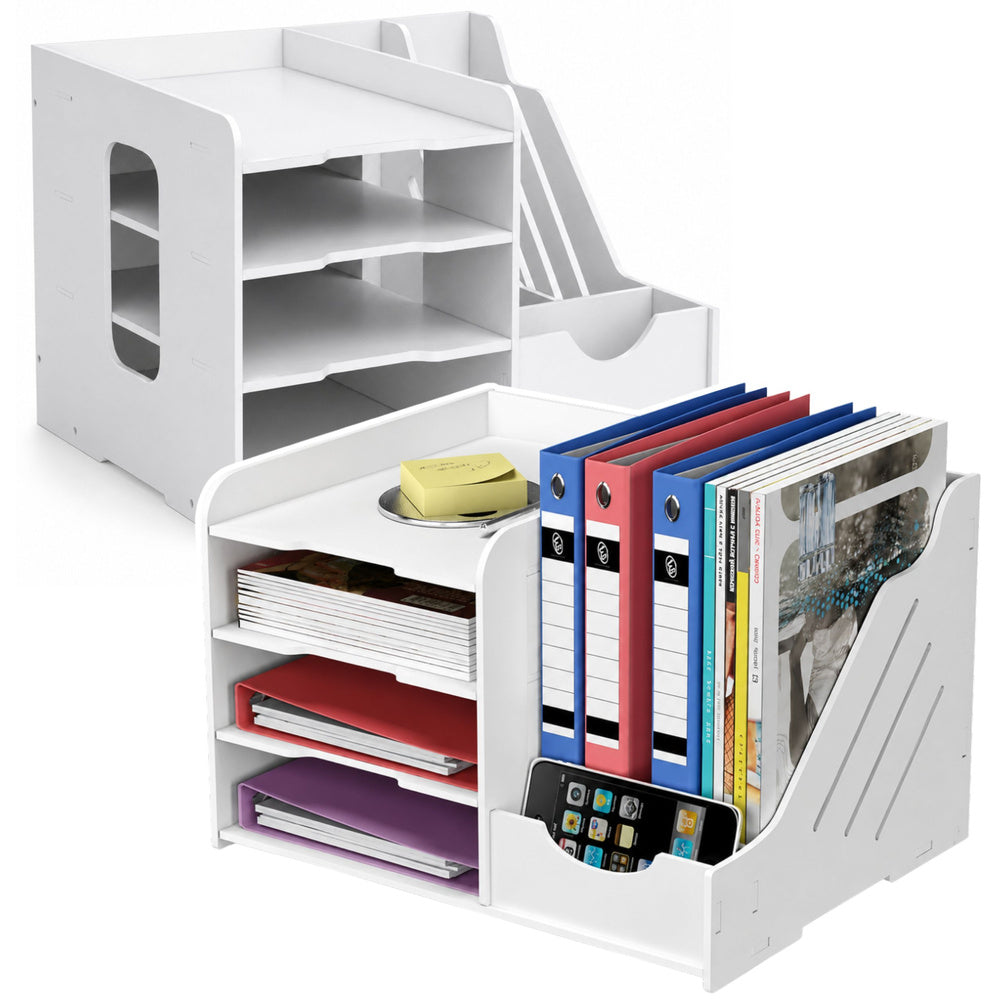 Houten bureau-organizer voor ordners en documenten wit