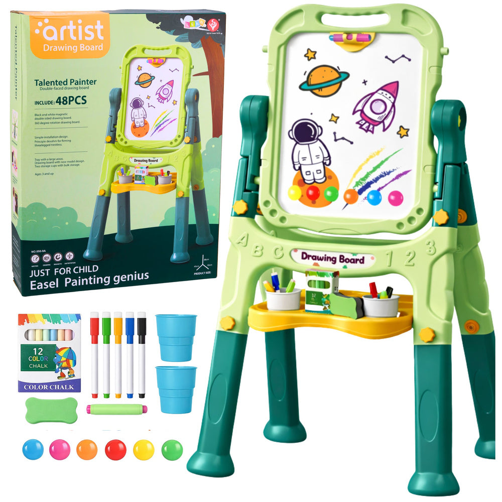 Dubbelzijdig magnetisch whiteboard met magneten en krijt, 48 stuks