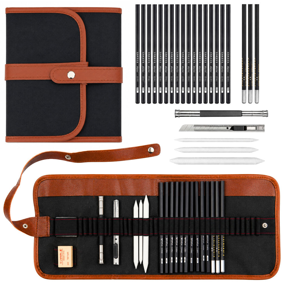 Professionele schetsset, tekenpotloden, accessoires, etui, 31-delig.
