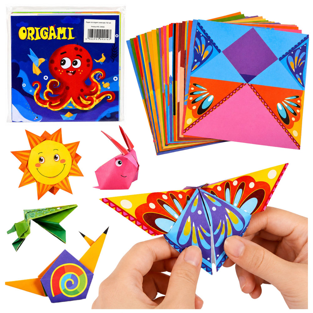 Origami-set, gekleurd papier, instructieboekje, 100 vel