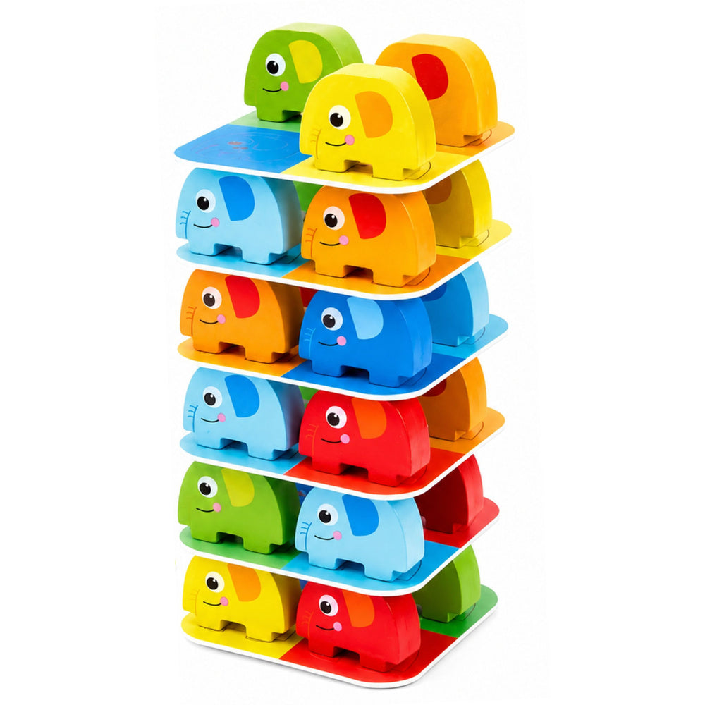 Behendigheidsspel olifantentoren balanceren gekleurde kaarten 46 stuks (2)