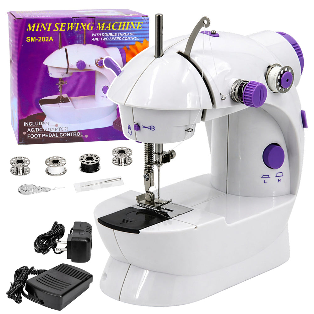 Mini-naaimachine met ledlicht, draagbaar, 2 standen, accessoires, voetpedaal