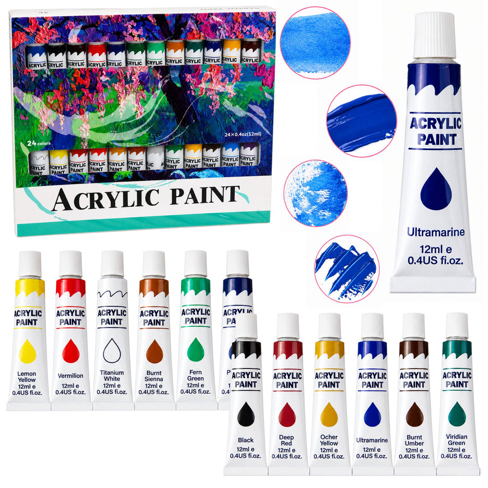 Set professionele acrylverf, 24 kleuren, 12 ml
