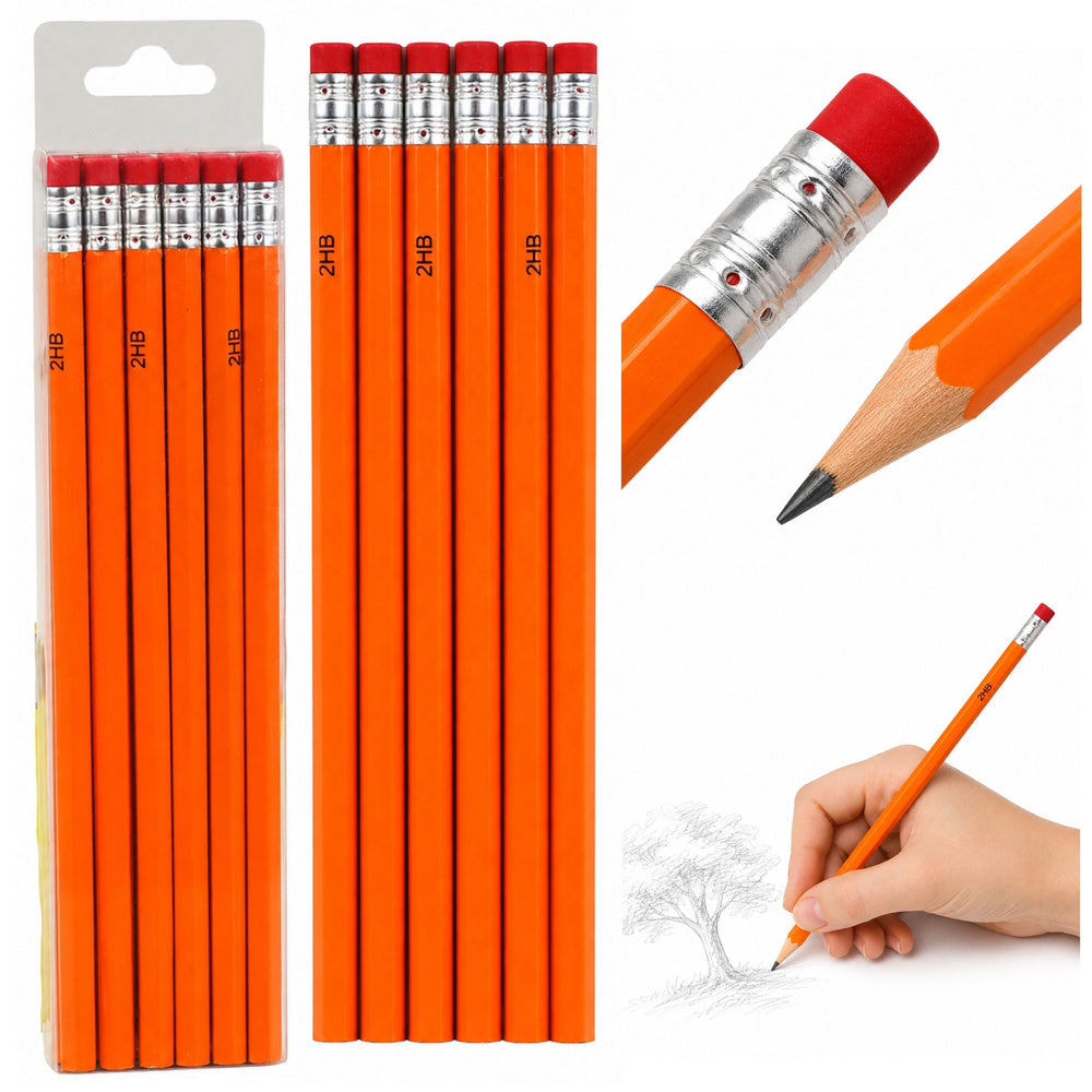 Set met 2 HB-potloden voor schetsen en schrijven met gum, 12 stuks