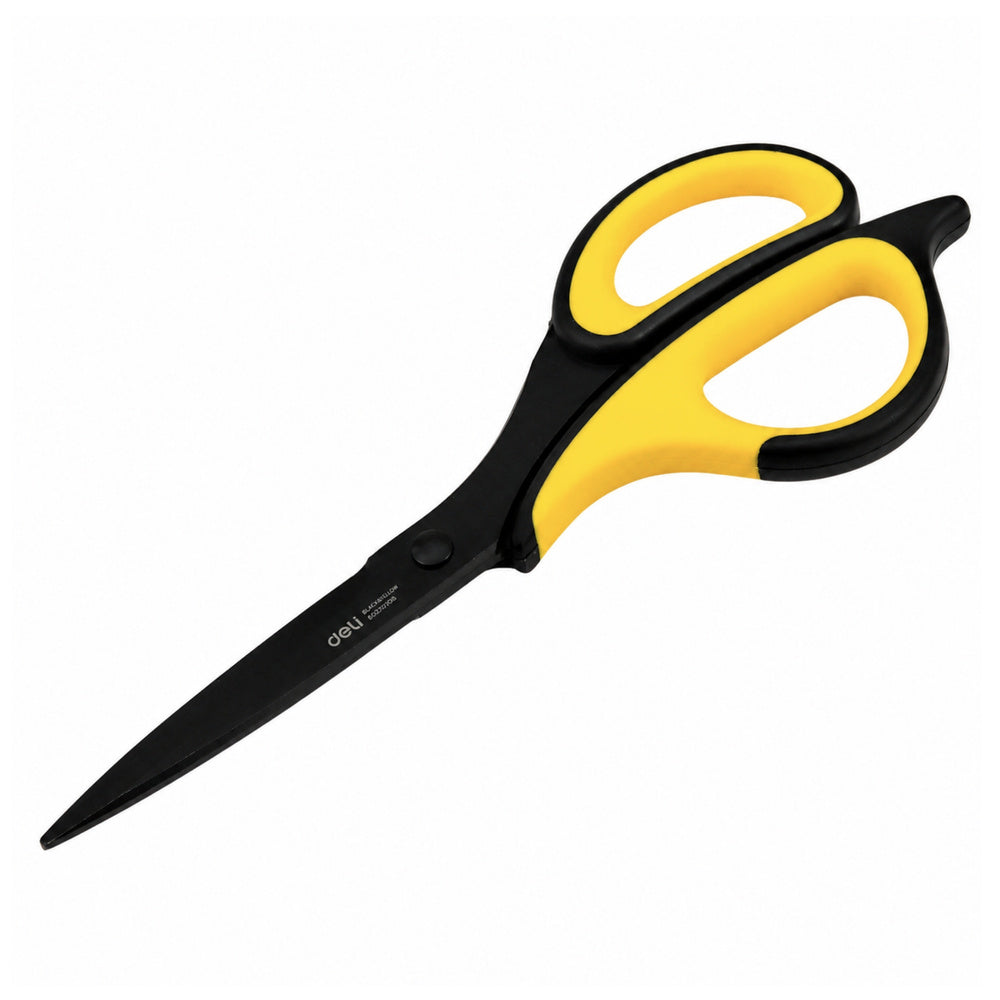 Zwarte en gele roestvrijstalen kantoorschaar, 18,4 cm (2)