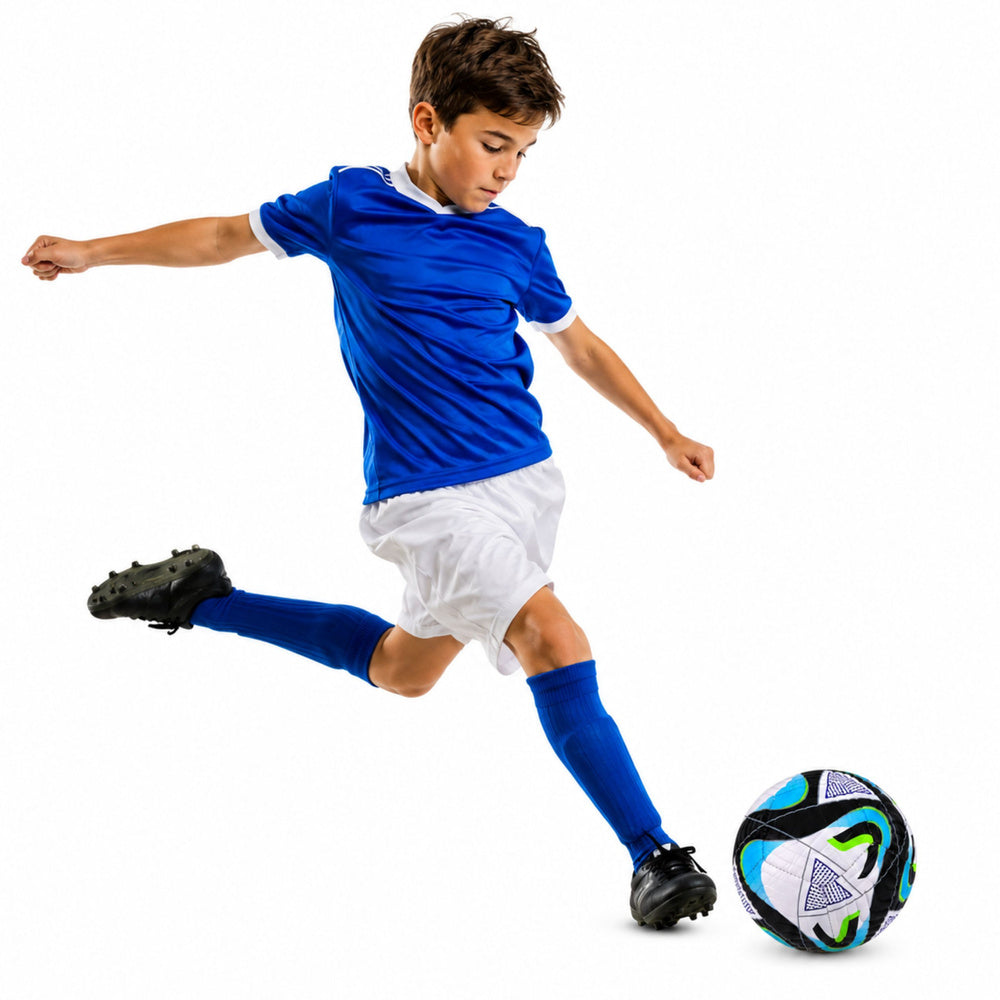 Trainingsvoetbal voor grasvelden, zwart-blauw, 22 cm, maat 5 (2)
