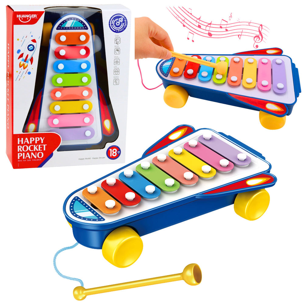Kinderbadje raket op wielen ruimteschip dirigeerstok blauw
