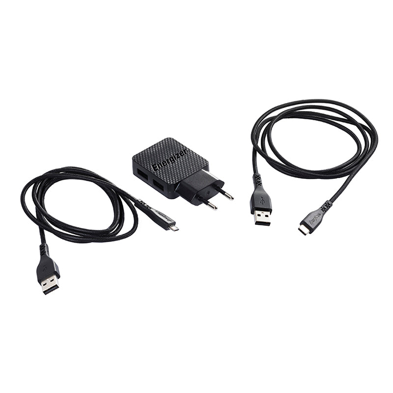 Energizer HardCase - 2x USB-A 12W netadapter + USB-C en Micro USB-kabel (zwart) (5)