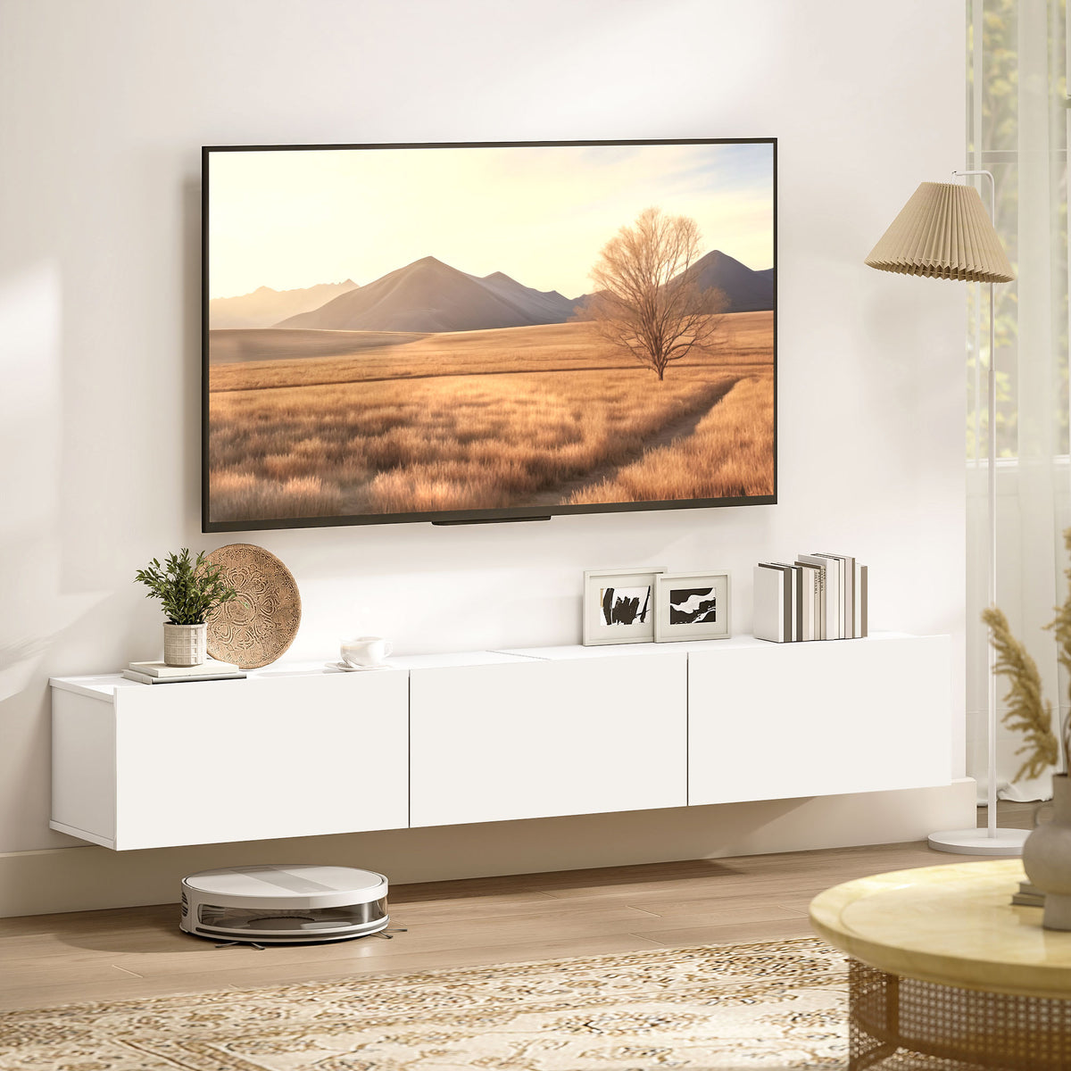 Zwevend tv-meubel, wandmontage, 3 lades, veel opbergruimte, 180 cm, wit (2)